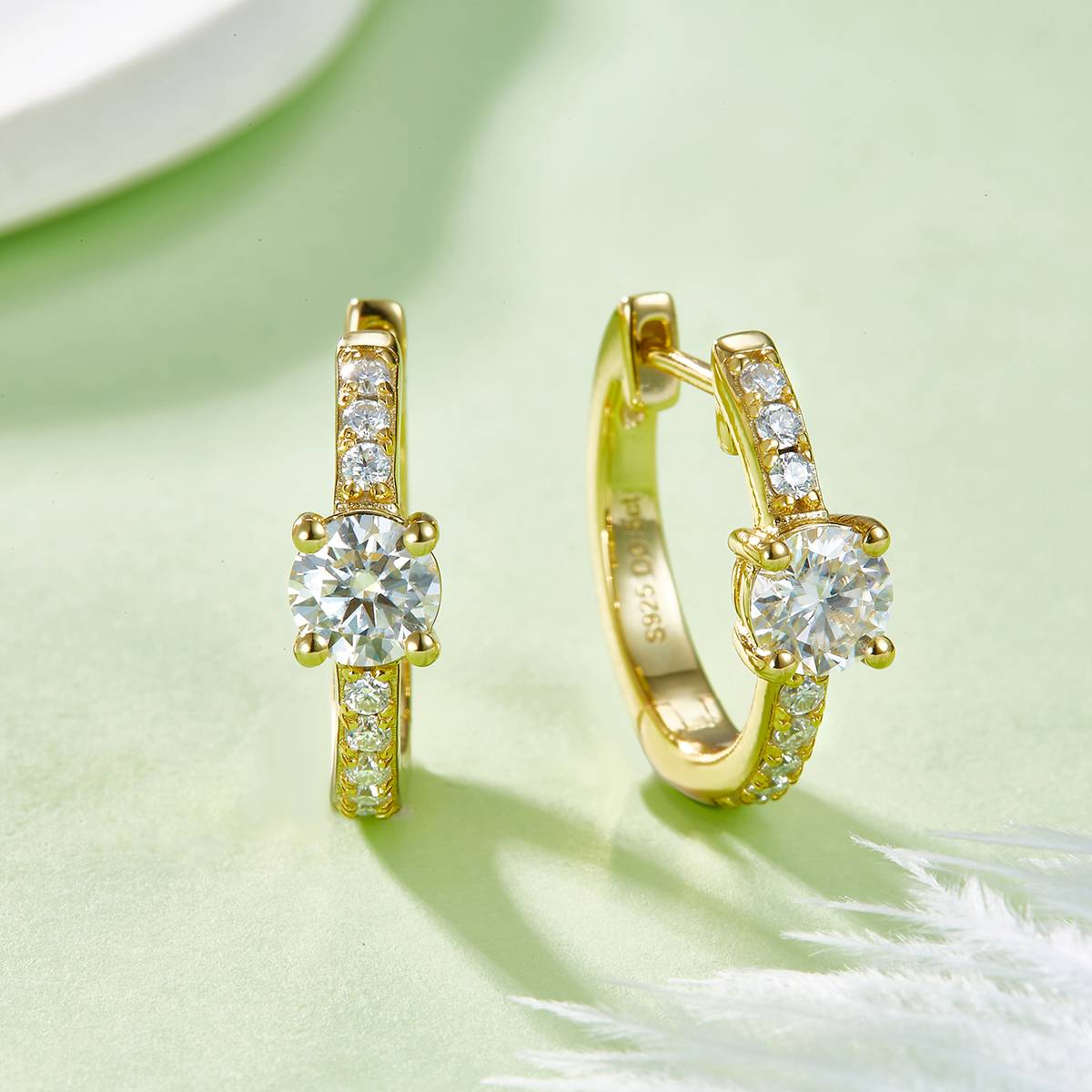Single Row Half Four Claw Earrings S925 Silver Moissanite Grade D 1.31CT